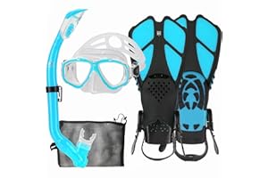 HH HHAO SPORT Kids Mask Fins Snorkel Set Snorkeling Packages, with Diving Mask, Snorkel, Adjustable Swim Fins, Mesh Bag, Anti-Fog Anti-Leak Snorkeling Gear for Kids for Snorkeling Swimming Diving