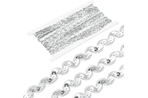 MECCANIXITY 5 Yards Sewing Sequin Trim 0.4 Inch Sequin Braid Beaded Lace Trim Strip Paillette Ribbon for Crafts, Embellishments, DIY Sewing Costume Silver