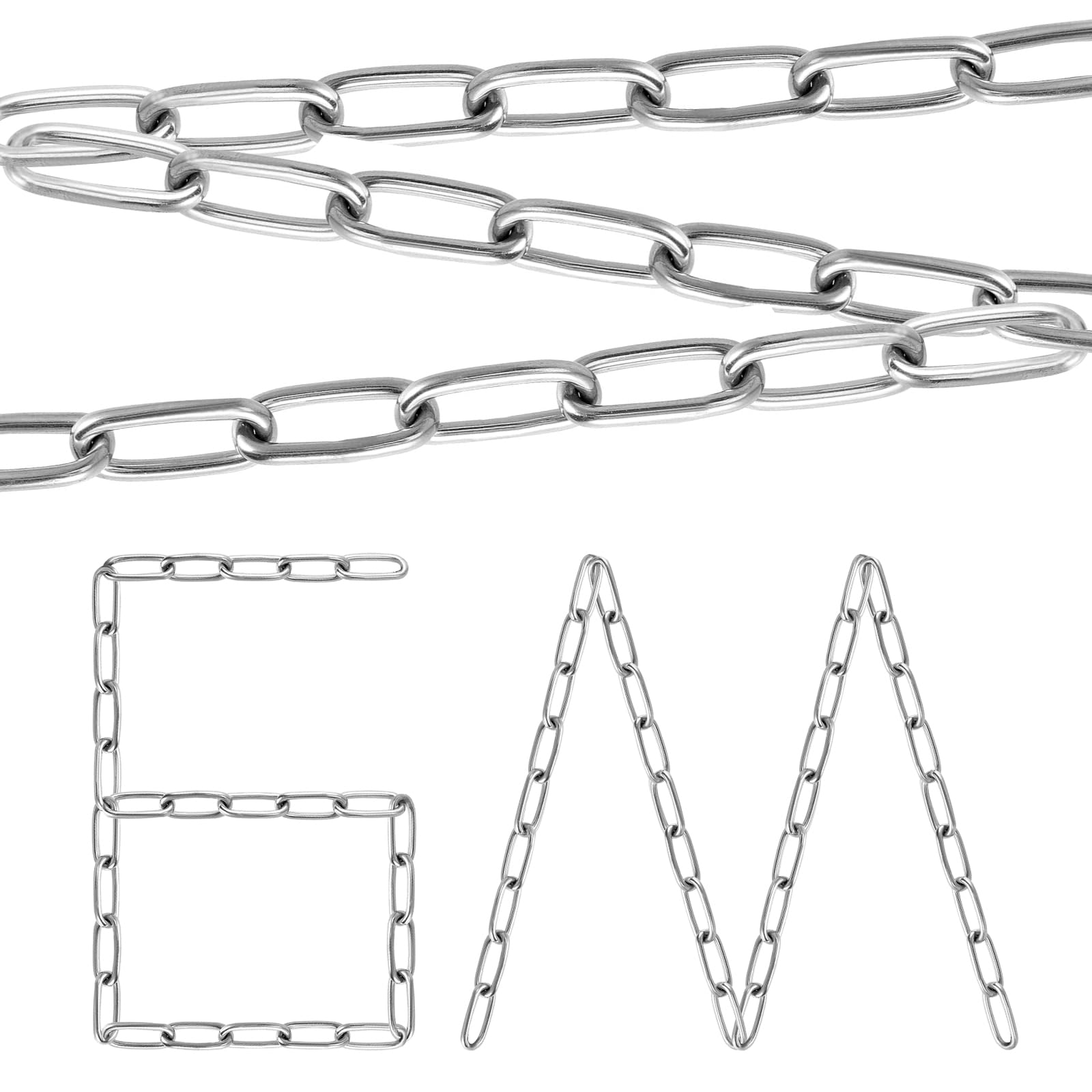 6 Metres 304 Stainless Steel Chain 3mm Heavy Duty Links for Fence Gate, Garage Doors, Swing and Bicycle Security Lock