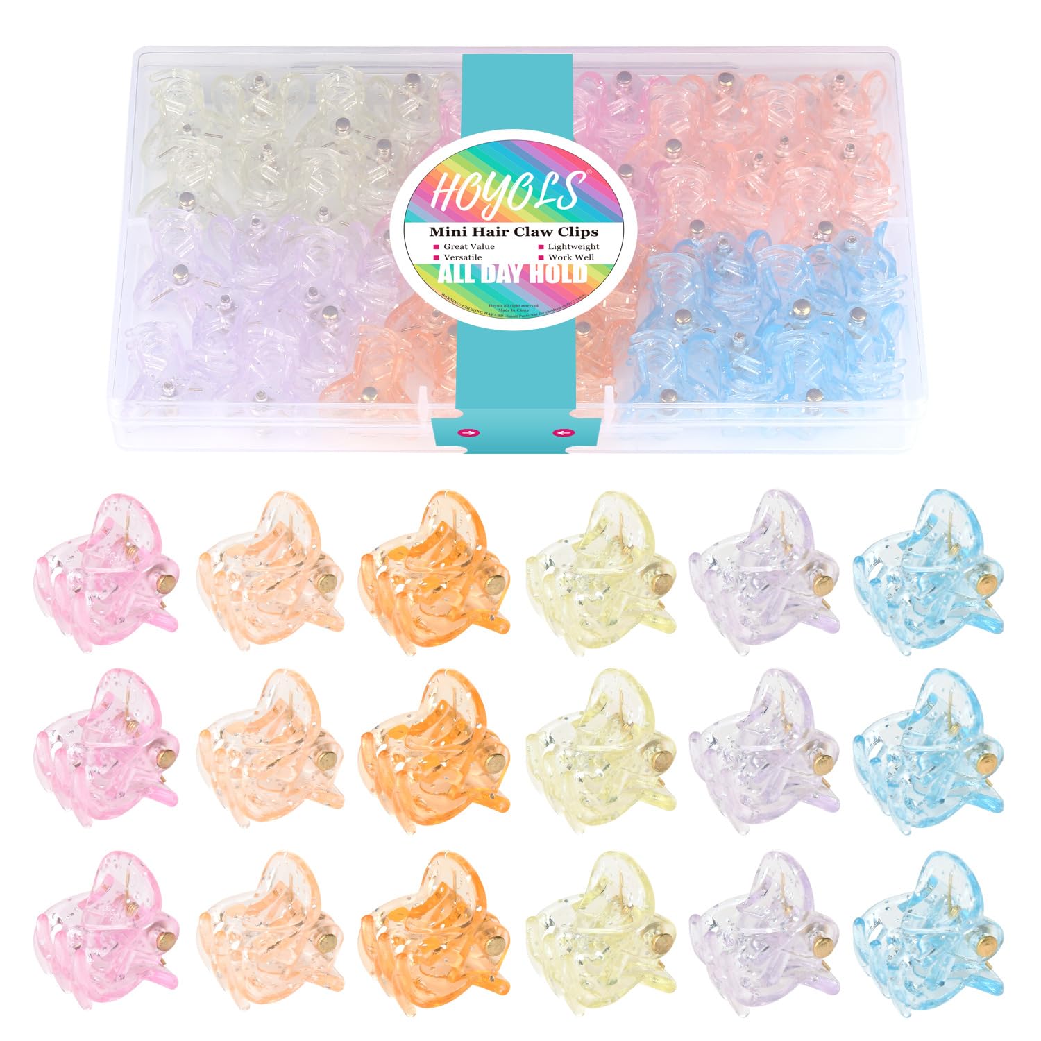 Hoyols Mini Small Hair Clip, Sparkle Clamp Tiny Colorful Claw Clip Jaw Cute Grip for Kids Baby Girls Toddler Women Curly Hair Accessories Mix Assorted Color 48 Pcs (Sparkle Candy)