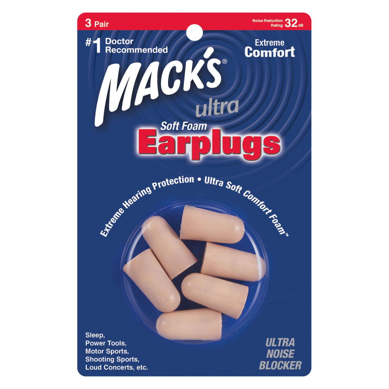 Mack's Ultra Soft Foam Earplugs Hearing protection (3 Pairs) Amazon.co