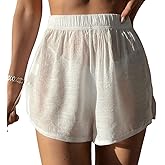 SweatyRocks Women's Elastic Waist Sheer Bikini Bottom Split Hem Solid Cover Up Beach Shorts