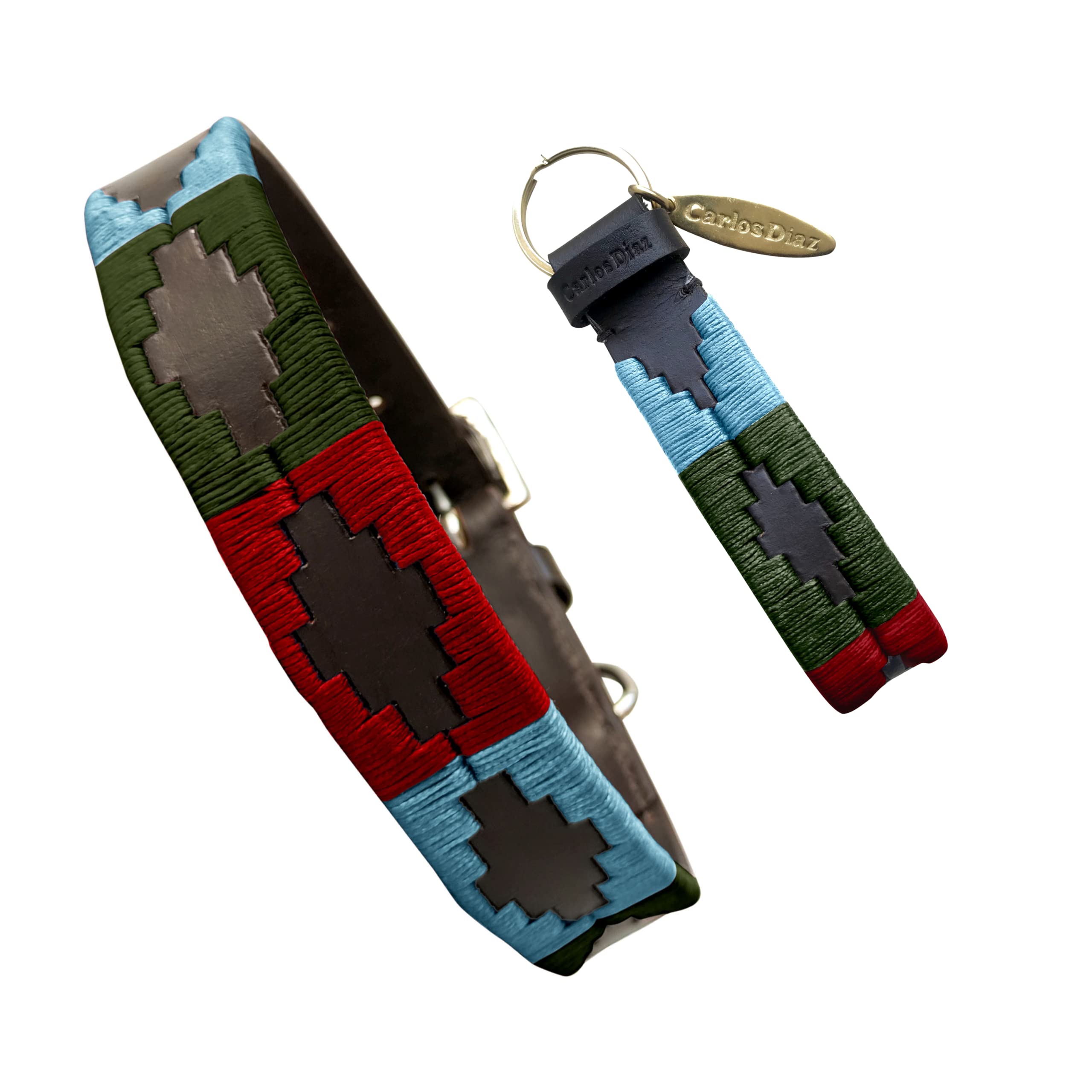 Carlos Diaz Genuine Leather Waxed Embroidered Polo Dog Collar XL