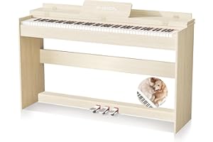 SHEIRIN Digital Piano Hammer Action Keyboard 88 Keys Upright Acoustic Electric Weighted Piano Beginner MIDI Cover Full Size Sustain Pedal Stand Real Professional SR-FH80 (Beige Full Cover)