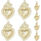 Hobbspring 8pcs 18K Gold Plated Brass Love Charms 2 Styles Sacred Heart Charms Golden Heart Charm with Jump Rings for Jewelry Necklace Bracelets Earrings Making DIY Crafts