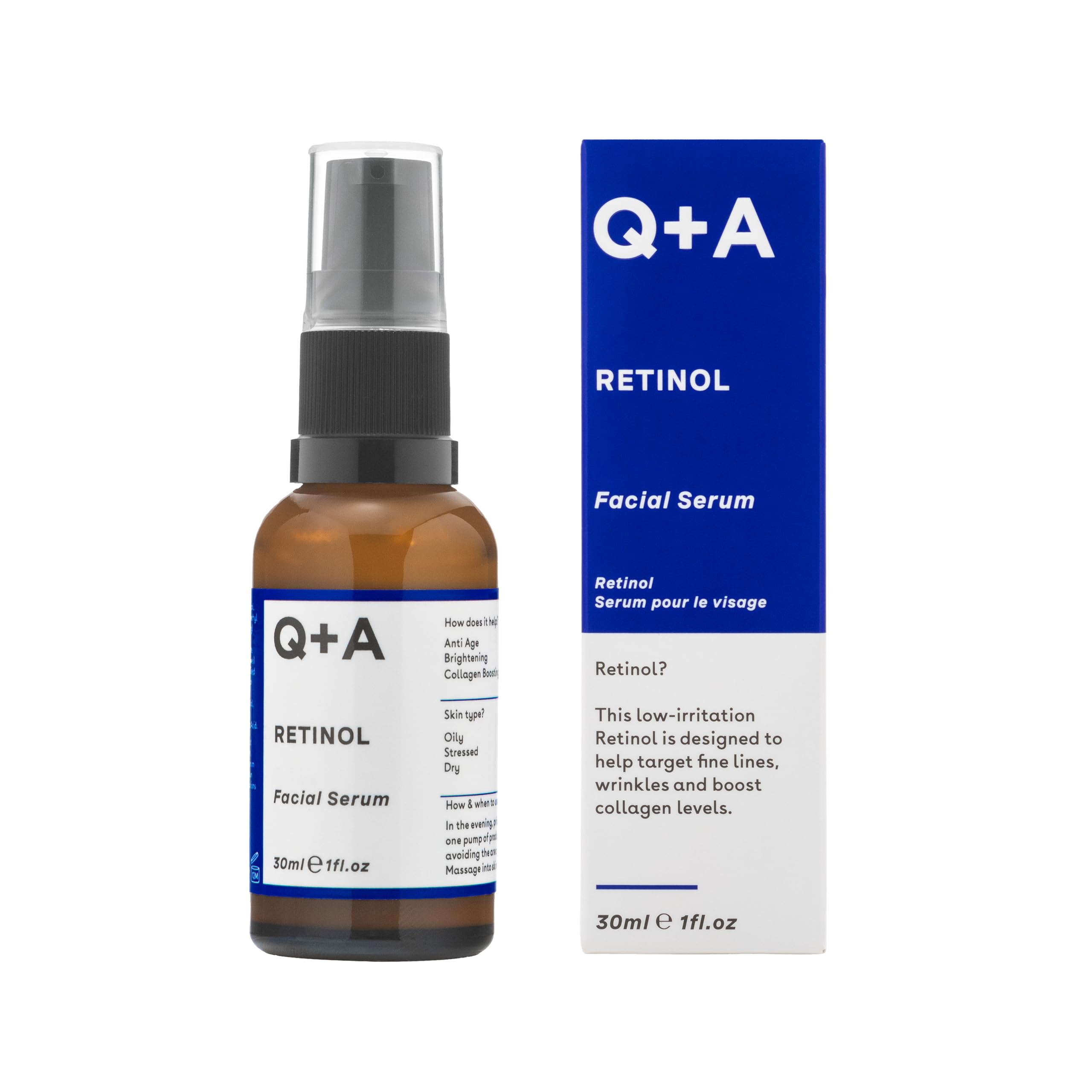 Q+A Retinol Facial Serum (30ml), Face Serum Skincare with Retinol, Squalane & Bisabolol, Smooths Fine Lines, Evens Skin Tone & Boosts Radiance, Vegan & Fragrance Free — image 1