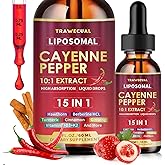 15 in1 Liposomal Cayenne Pepper Liquid Drops Supplement, with Vitamin D3 K2, Hawthorn, Berberine HCL, Beet Root, Turmeric, Cinnamon, Digestion, Circulatory Heath Support- 2 Fl Oz for 30 Days
