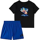 adidas baby-boys Two-Piece Short Sleeve Graphic Cotton World Cup Tee & 3-Stripe Short Set