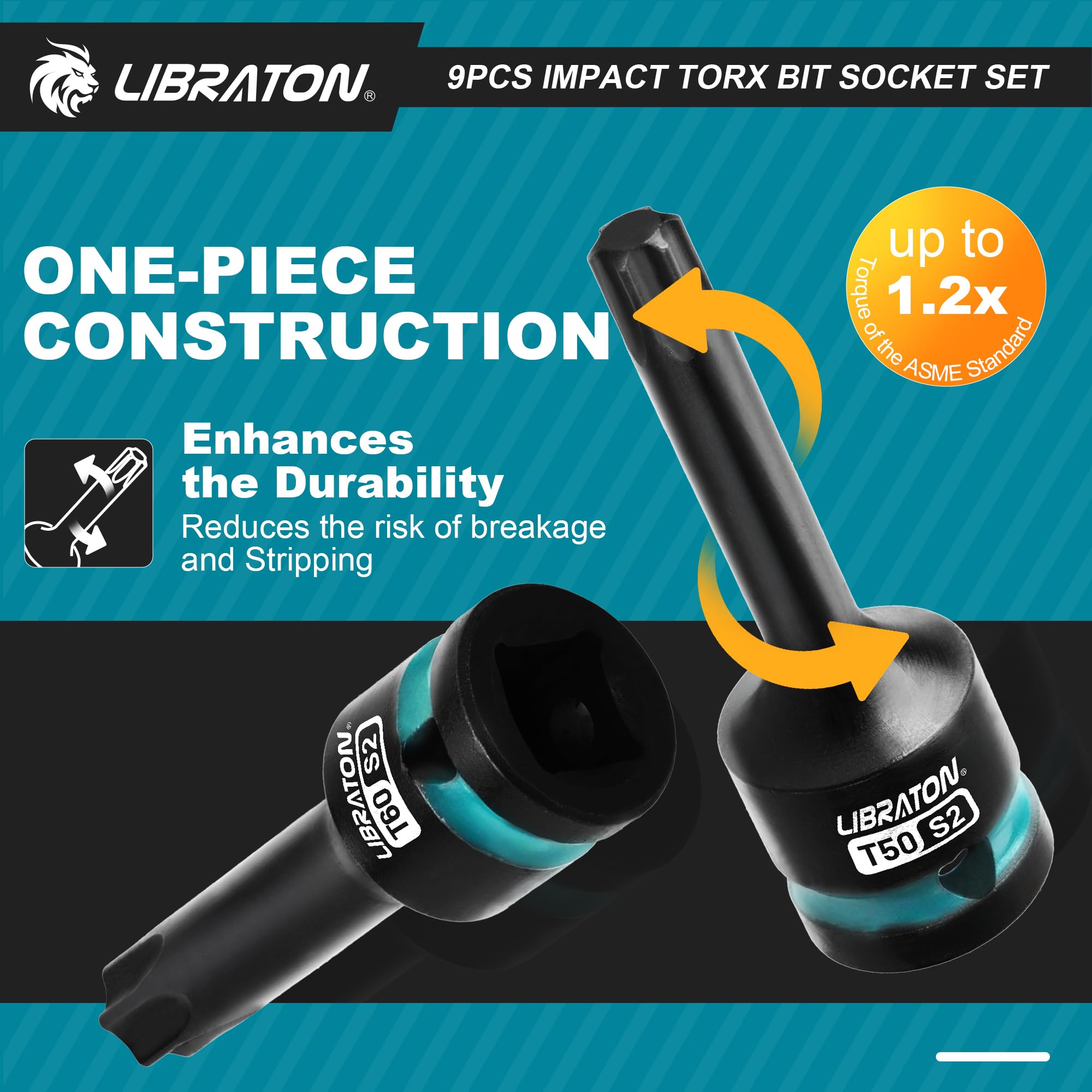 LIBRATON Schlag Torx Bit Steckschlüssel Set, 1/2” Kraft, S2-Stahl, 9-tlg Schlag-Stern-Bit-Steckschlüsselsatz T30-T80, Torx-Steckschlüssel, Bits-Steckschlüsselsatz, XPE-Aufbewahrung, Autoreparatur 3
