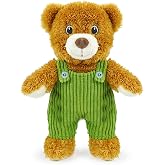 JUSTQUNSEEN Cute Baby Teddy Bear Plush Toy with Green Overalls &ndash; 11&ldquo; Soft Corduroy Bear Stuffed Animal Doll, Cuddly Plush Bear for Kids, Toddlers &amp; Boys &amp; Girls Birthday Christmas (Boy)