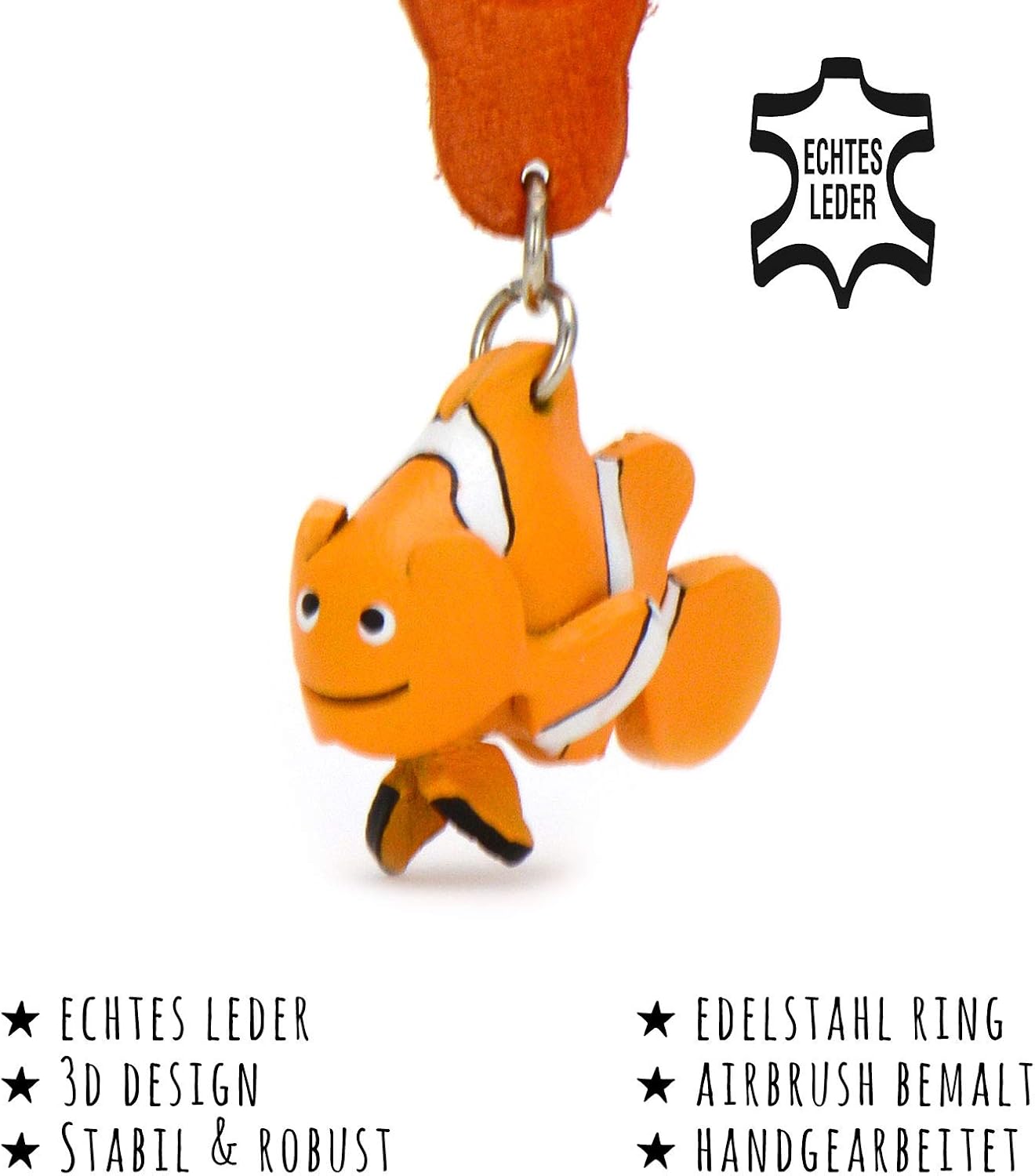MONKIMAU Leather Keyring Clown Fish, Orange - Image 3