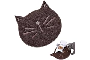 Shoyisenka Cat Litter Mat, Non Slip Cat Face Shaped Litter Mat, Wear Resistant Feeding Pad, Home Use Tapis Litiere Chat (Coff
