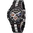 BOBO BIRD Mens Quartz Wooden Watches Stainless Steel Red Sandalwood Alloy Wood Watch for Male Classic Function Wristwatch Chronograph Luminous Hands Day and Night Date Display
