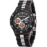 BOBO BIRD Mens Quartz Wooden Watches Stainless Steel Red Sandalwood Alloy Wood Watch for Male Classic Function Wristwatch Chronograph Luminous Hands Day and Night Date Display