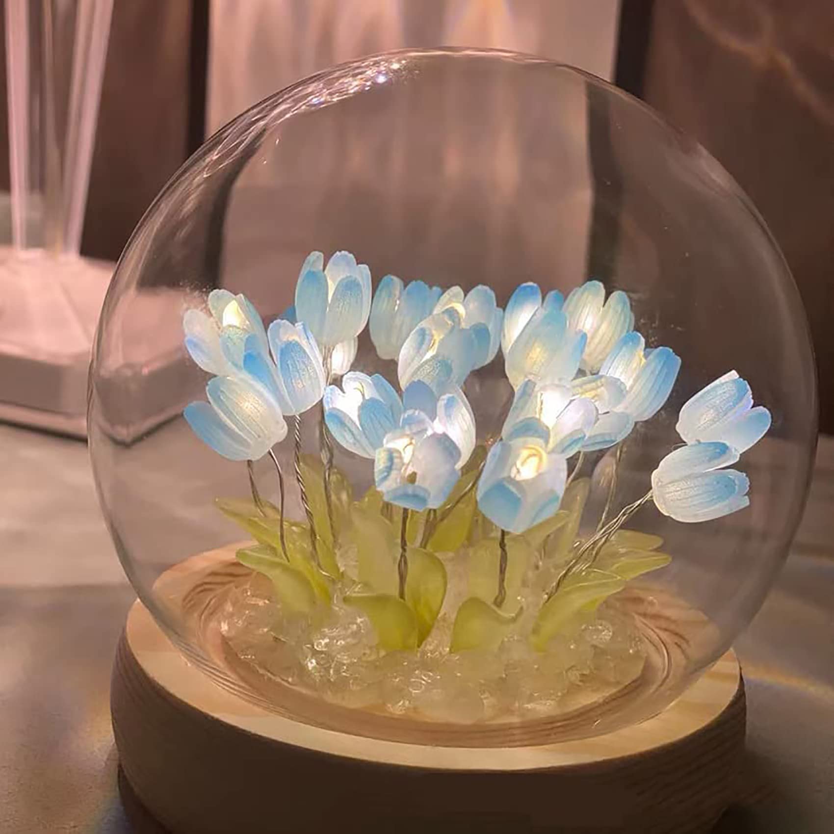 DINOWIN Tulip Flower Table Lamp DIY Tulip Acrylic Table Night Lamp Handmade Art and Crafts Kits Decor LED Nightlight for Valentine Wedding Party (20 Tulips, Blue)