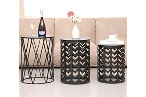 HFHOME Set of 3 Modern Metal Side End Tables, Round Nesting Coffee Table Indoor, Nightstand Plant Stand for Living Room, Bedroom, Office, Garden Stool - Pure Black (Ship from US)