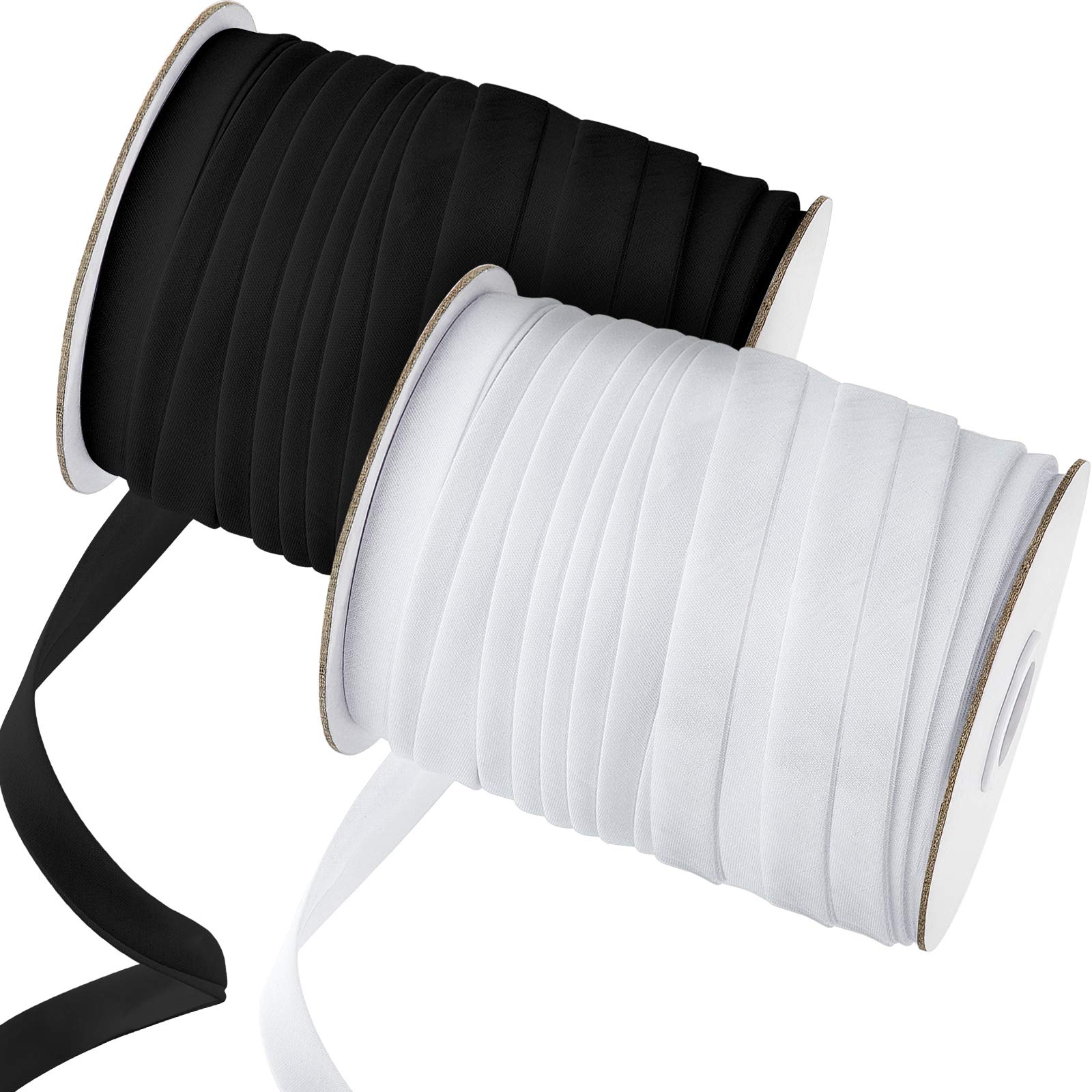 2 Rolls Double Fold Bias Tape Bias, 1/2 Inch x 100 Yards Binding Tape DIY Garment Accessories for Sewing, Hemming, Seaming, Piping, Quilting (Black, White)
