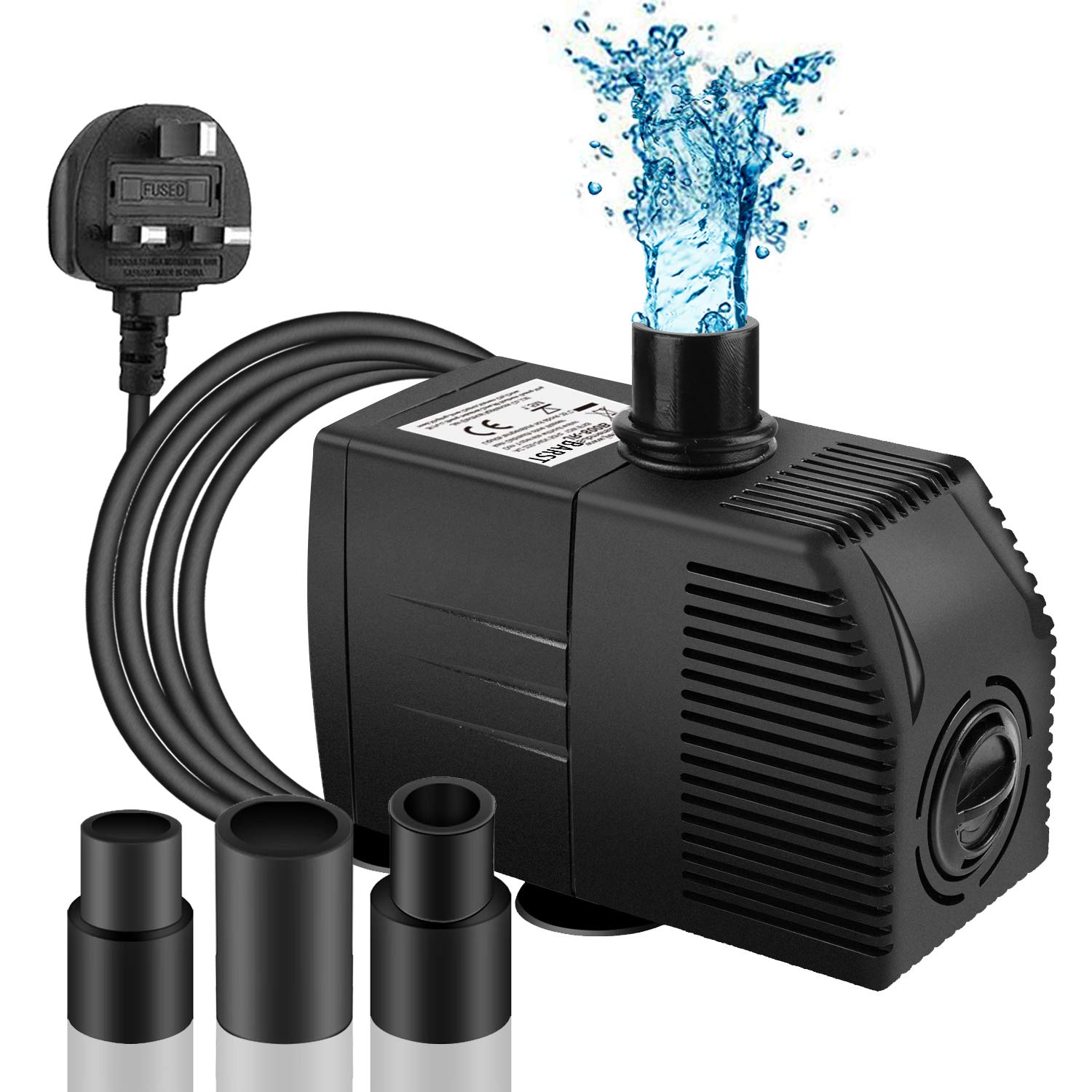 BARST 600L/H Submersible Pump with Filter, Ultra Quiet Water Pump for Fountains, Pool, Fish Tank, Pond, Hydroponics, Statuary with 4 Strong Suction Cups,3 Nozzles & 1.83m Power Cord 12W