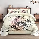 WeCozy Queen Size Comforter Set with 2 Pillowcases, Rock Goth 3 Pcs Bedding for Adults, Retro Gothic Soft Comforter Set for Bedroom Bed Decor