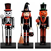 Thyle 3 Pcs Halloween Nutcracker Figures 7 in Wooden Halloween Nutcracker | Wood Veneer Nutcracker Soldier, Vintage Tabletop Decorations, Fireplace Mantel Display, Collectible Gifts, Black