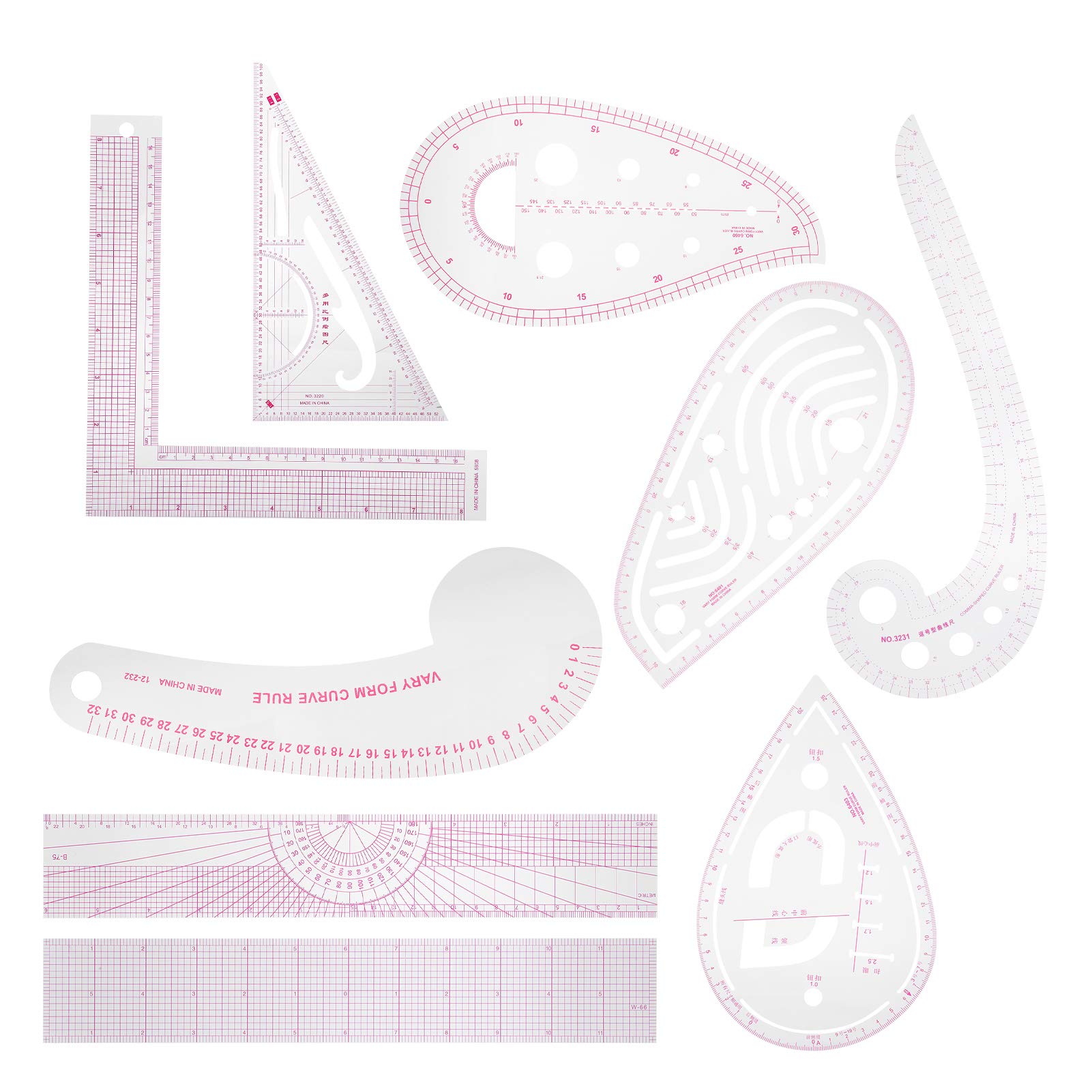 Zerodis Sewing Ruler Tailor Set, 9 Pieces DIY Clothing Ruler Set Plastic Cutting Curve Shaped Straightedge Sewing Tailor Drawing Template Rulers for Sewing Dressmaking