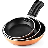Cook N Home Nonstick Frying Pan Skillet, 8-inch, 9.5-inch, 12-Inch, 3-Piece Set Sauté Fry Pan Omelet Egg Pan Induction Cookware, Copper