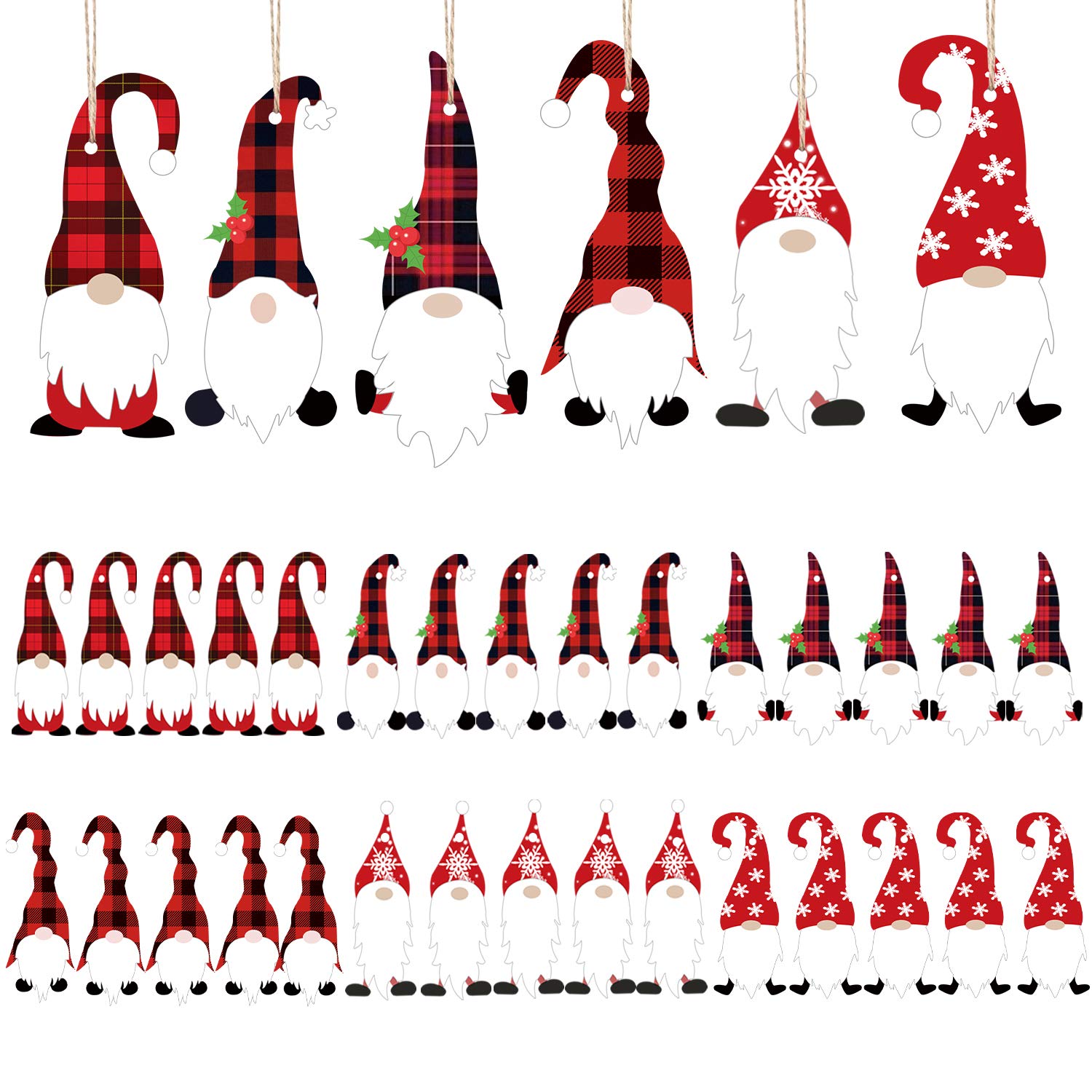 SHANGXING 30 PCS Gnome Santa Doll Wooden Hanging-Handmade Gnome Elf Wooden Hanging Ornaments for Christmas Tree Decorations