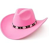 Lanzom Women Men Felt Wide Brim Western Cowboy Hats Belt Buckle Panama Hat