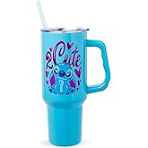 Silver Buffalo Disney Lilo and Stitch “2 Cute” Double Walled Stainless Steel Tumbler with Handle, Fits in Standard Cup Holder, 40 Ounces