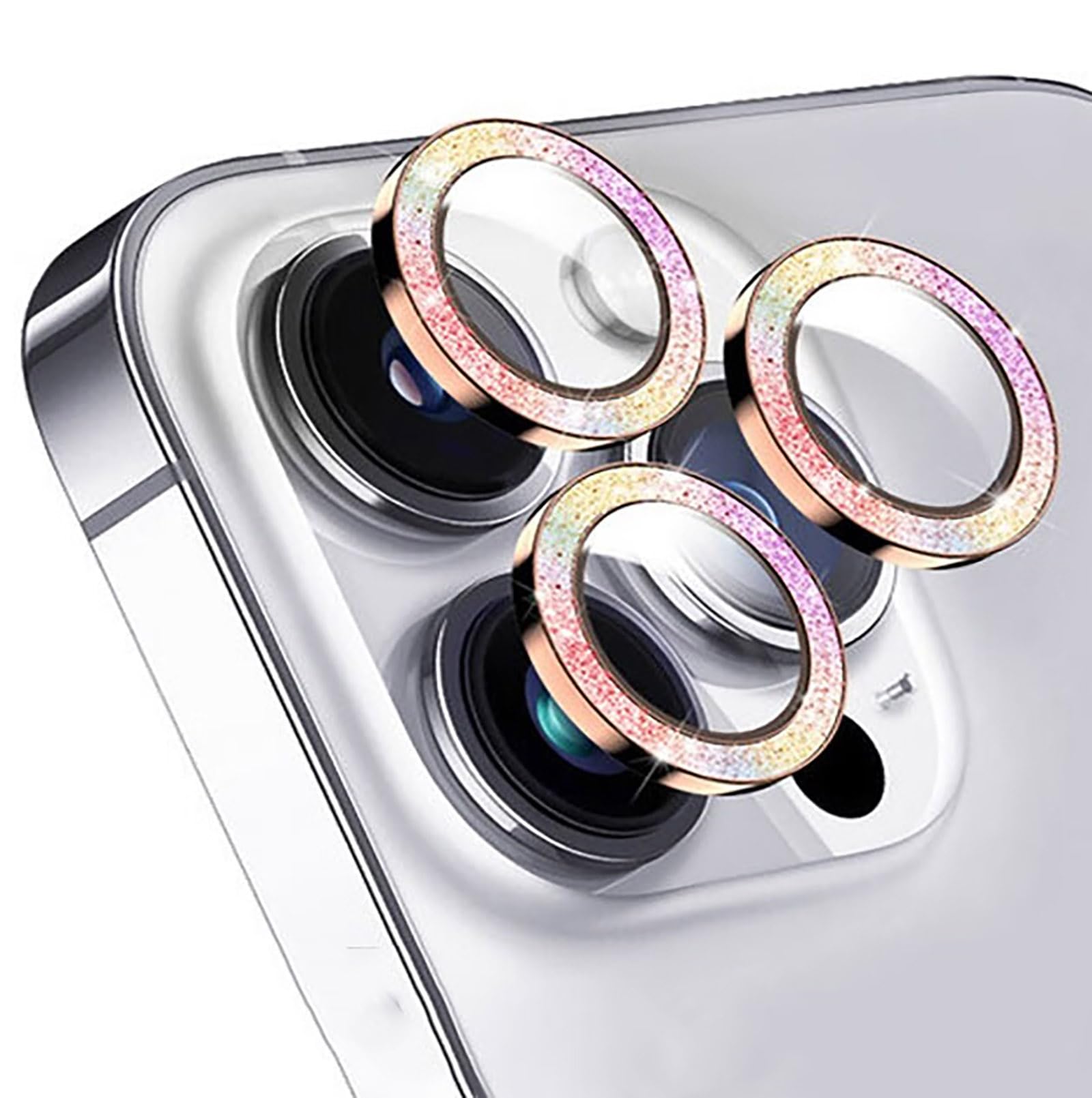 GIOPUEY Camera Protector Compatible with iPhone 15 Pro Max, iPhone 15 Pro Camera Lens Protector, Bling Powder Diamond, Shiny, Elegant, Easy to Install - colorful — image 1