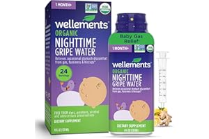 Wellements Organic Nighttime Gripe Water for Babies 1 Month+ (4 Fl Oz) - Baby Gripe Water for Bedtime Relief Gas, Colic & Fussiness - Herbs Promote a Peaceful Night’s Sleep - USDA Certified & Non GMO