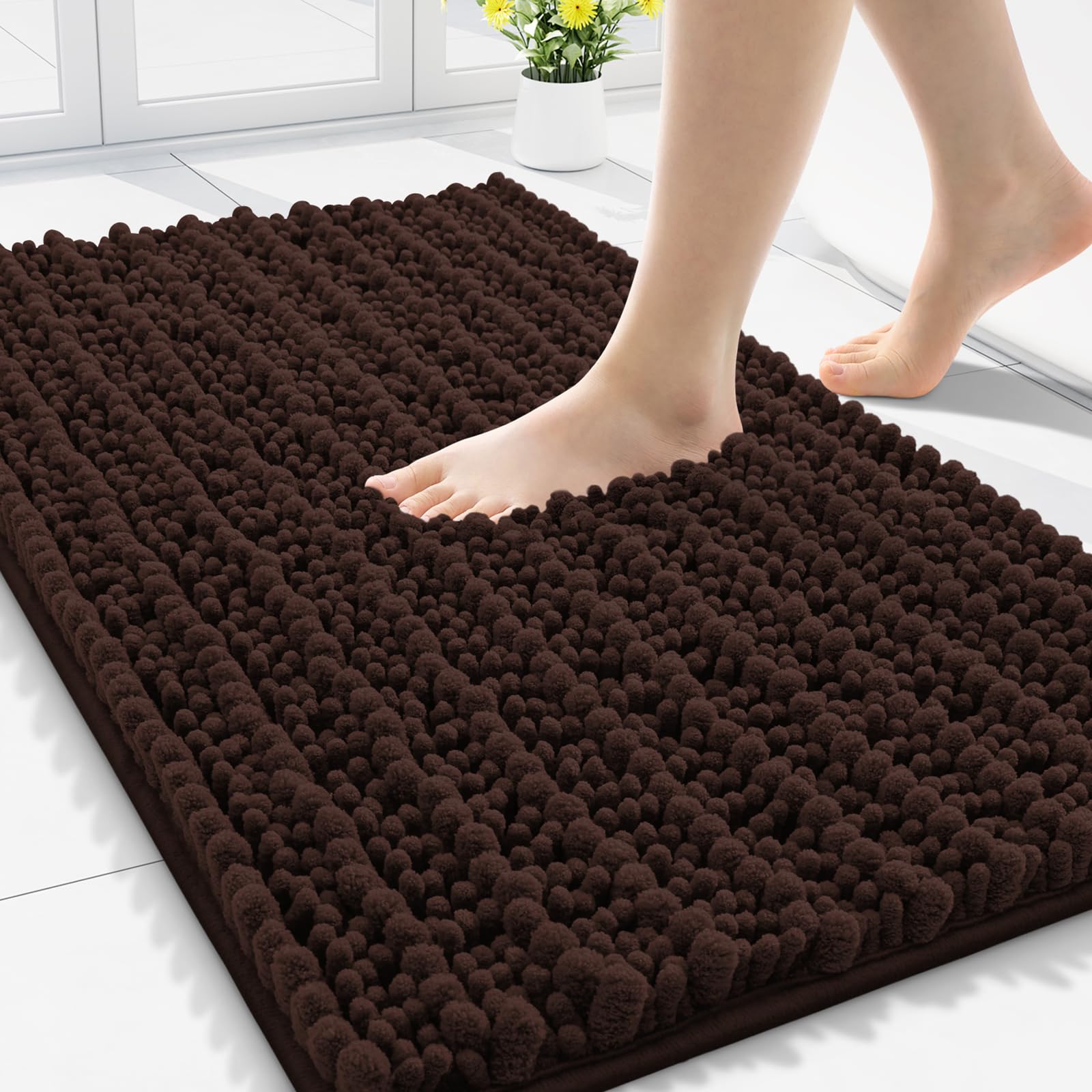 Photo 1 of Smiry Bathroom Rugs Mat 30x20, Extra Soft Absorbent Chenille Bath Rugs, Non Slip Rubber Backing Machine Washable Quick Dry Bath Mats for Bathroom Floor, Tub, Shower, Home Decor Accessories, Brown