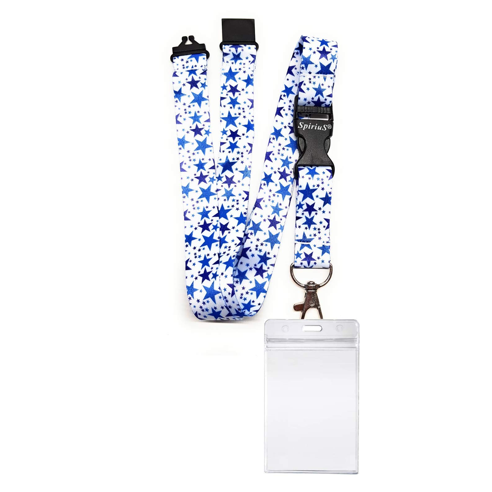 Beautiful SpiriuS Lanyard Neck Strap with Zip-Lock Waterproof Id Badge Holder (Stars on White)