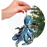 Hand-Painted Beach Christmas Ornament – Coastal Tree Decoration for Ocean Lovers – Unique Nautical Ornament for Christmas Tree or Stocking Stuffer Gift (Octopus)