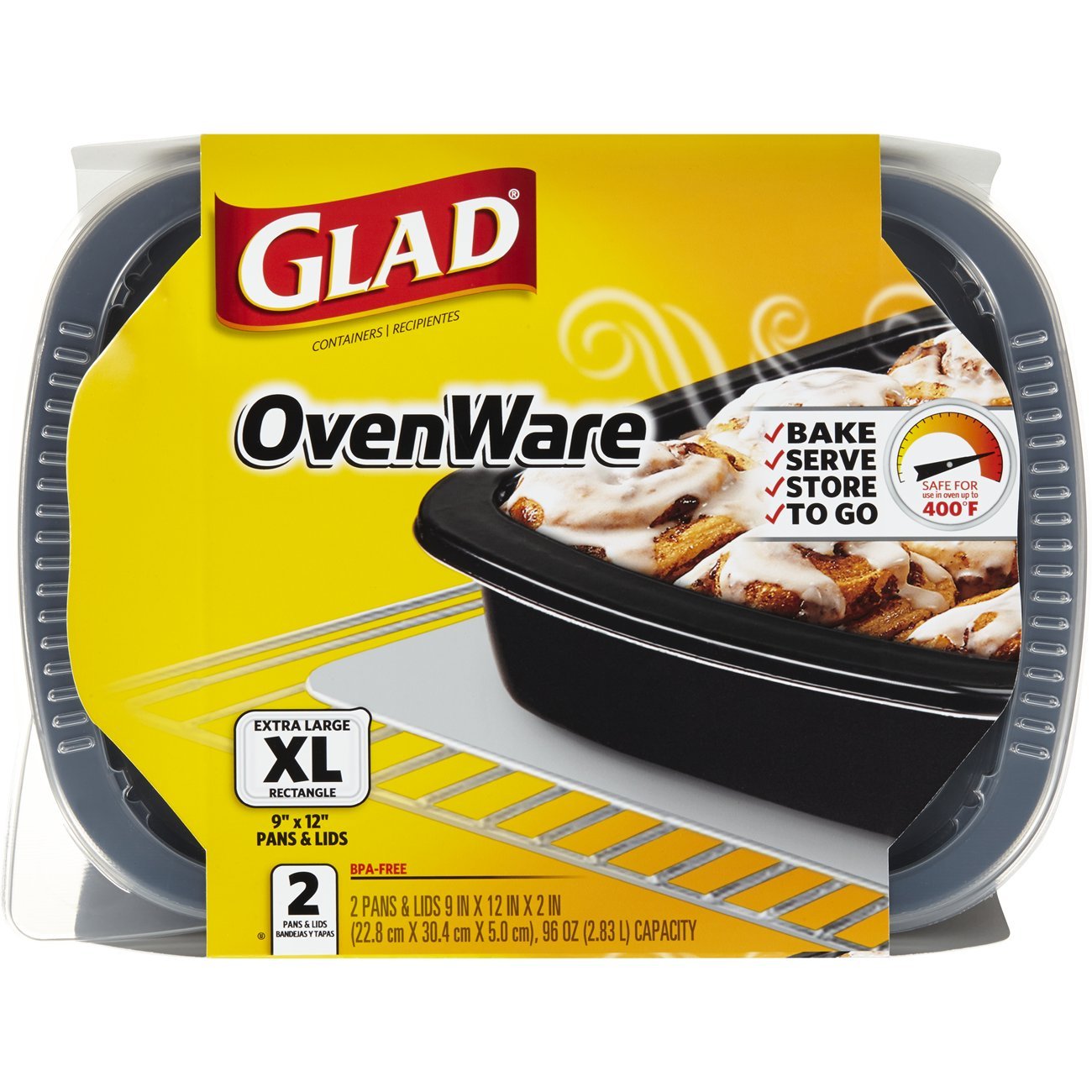 Glad Food Storage Containers OvenWare 96 Ounce 2 Count (Pack of... Free