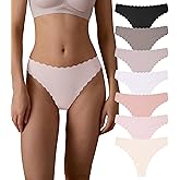 SHARICCA Womens Seamless Thongs No Show Underwear Soft Ribbed Invisible Panties Wave Edge Multi Pack