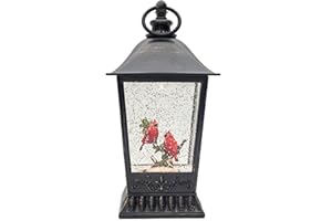 Vita Domi Antique Bronze 9.5" Perched Red Cardinal Snow Globe Lantern, Christmas Snow Globes with Cardinals Decor, Cardinal Gifts, Snow Globe Christmas, Christmas Lantern Snow Globe w Swirling Glitter