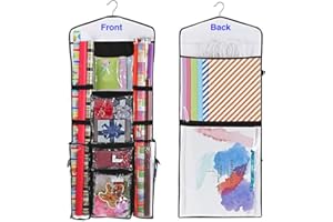 ProPik Hanging Double-Sided Gift Wrap Organizer, Wrapping Paper Storage with Multiple Front and Back Pockets, Organize Your Gift Bags Bows Ribbons 40”X17" Fits 40 Inch Rolls (Black seam)