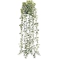 Der Rose 24" Fake Hanging Eucalyptus Plant for Bathroom Wall Art Decor | Layered sage-green leaves and a matte black pot brin