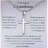 72ore Gifts for Grandson Silver Cross Pendant Silver Chain Necklace for Men Inspirational Birthday Jewelry Gifts for Grandson from Grandma