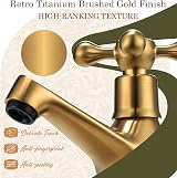 Wasserrhythm Basin Pillar Taps Twin Victorian Brushed Gold Brass Cross Levers view 4