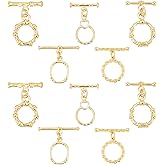 PH PandaHall 18K Gold Jewelry Clasps, Hollow Toggle Clasps Oval T-Bar Links Bracelet Closure Hook Fastener IQ End Connectors for Necklace Jewelry Making, 10 Sets