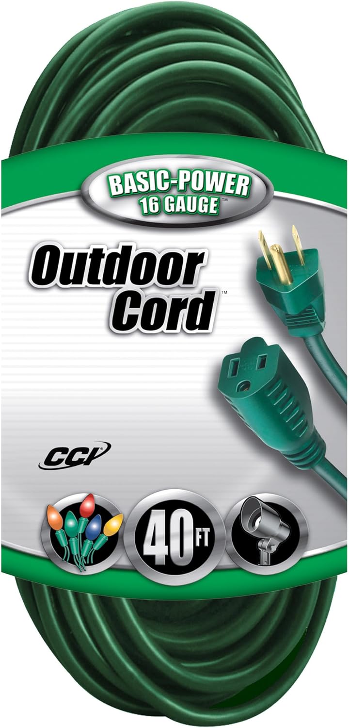 Coleman Cable 02356-05 40-Feet 16/3 Vinyl Landscape Outdoor Extension Cord, Green - - 
