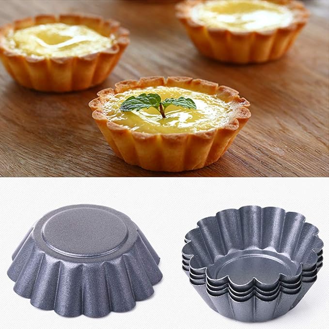 6/12/ 24 pcs Egg Tart Mold, Flower Shape Carbon Steel Non