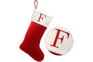 ZOEA 20 Inches Christmas Stockings with Initials, Large Embroidered Letter Knit Christmas Stocking for Family Holiday Decorations and Xmas Gift (F, Red)