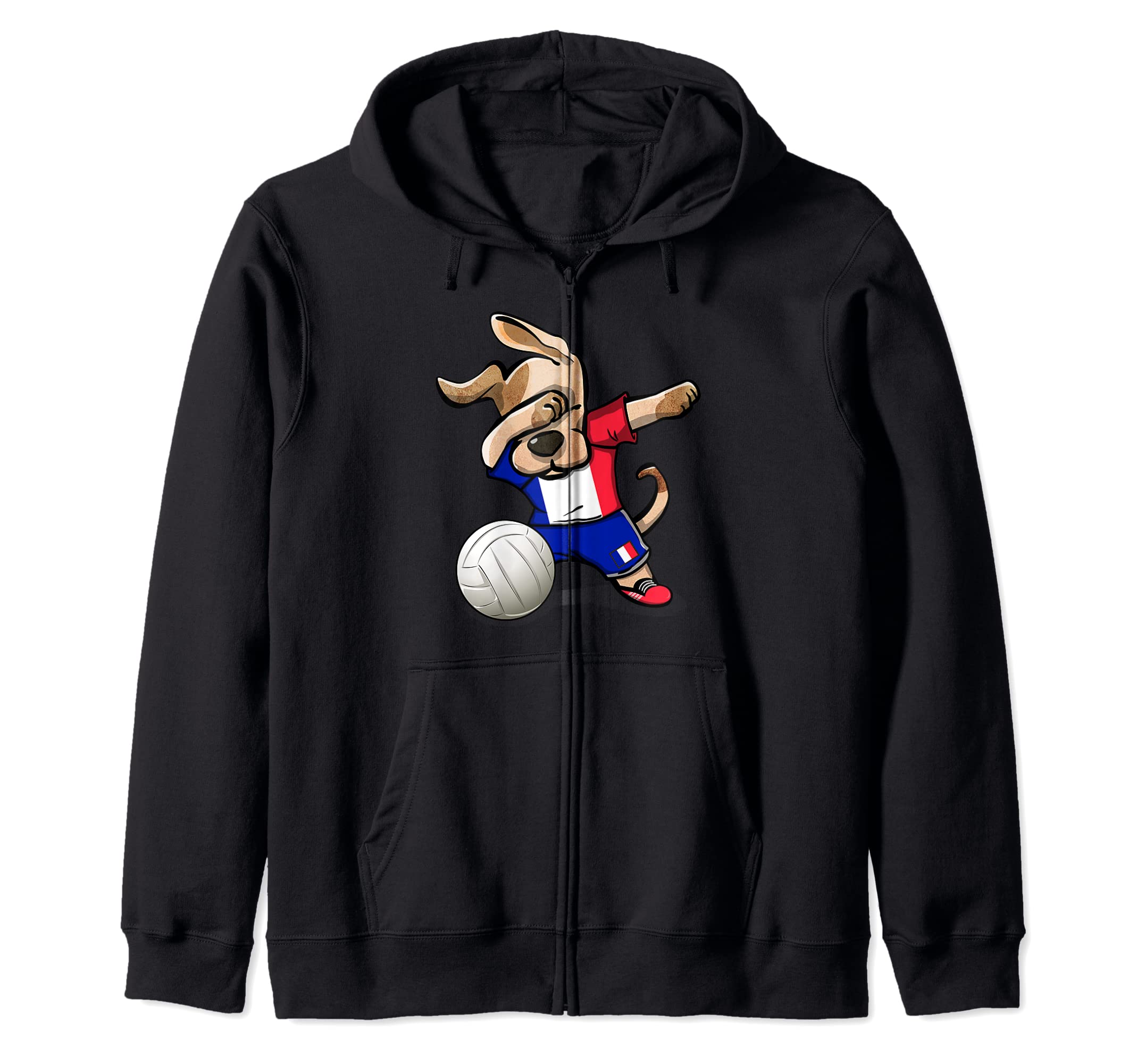 Funny Dabbing Dog Proud France Volleyball Lovers French Flag Zip Hoodie