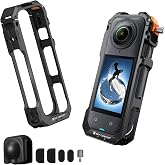 K&amp;F Concept Standard Camera Cage with Silicone Lens Cover for Insta360 X5 | Aluminum Alloy Protective Frame Case |1/4" Screw Hole | 2 Cold Shoe Mounts for Microphone and LED Video Light CI01