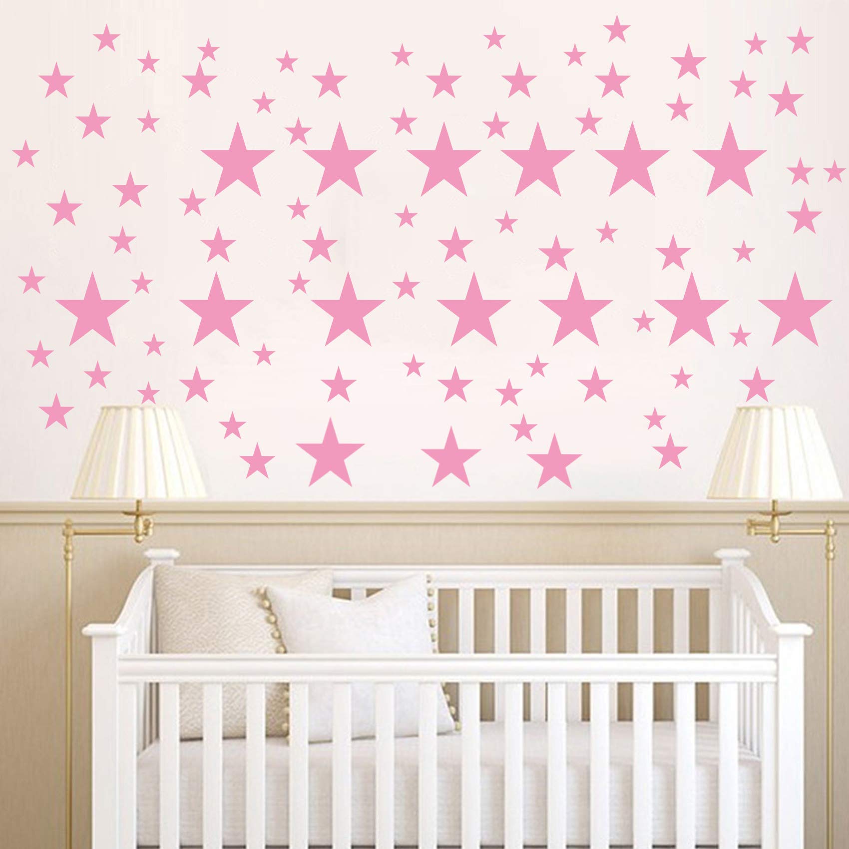 Quanyuchang 110Pcs Stars Wall Decal Vinyl Sticker, Removable Children Kids Art DIY Sticker Mural for Boy Girls Baby Room Decoration Good Night Nursery Wall Decor Home House Bedroom Design(Pink)