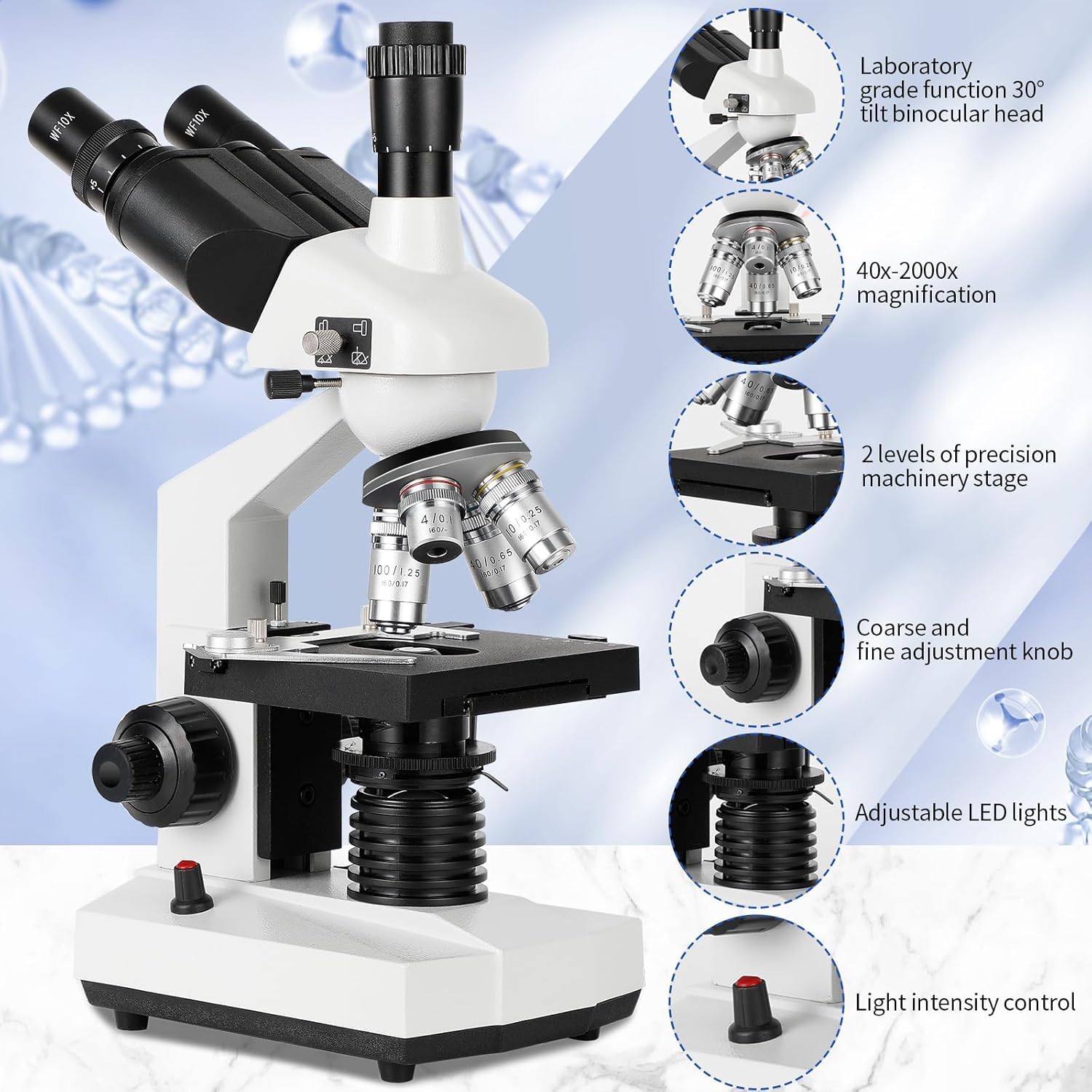 Compound Trinocular Microscope 40X-5000X Magnification