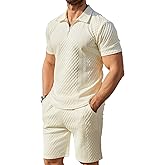 CSQOPT Mens 2 Piece Short Set Summer Outfits Polo Shirt and Shorts Set Tracksuits Set Short Sleeve and Shorts Set for Men